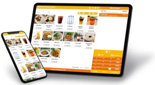 Aplikasi kasir POS Acosys 8 berjalan di tablet dan smartphone